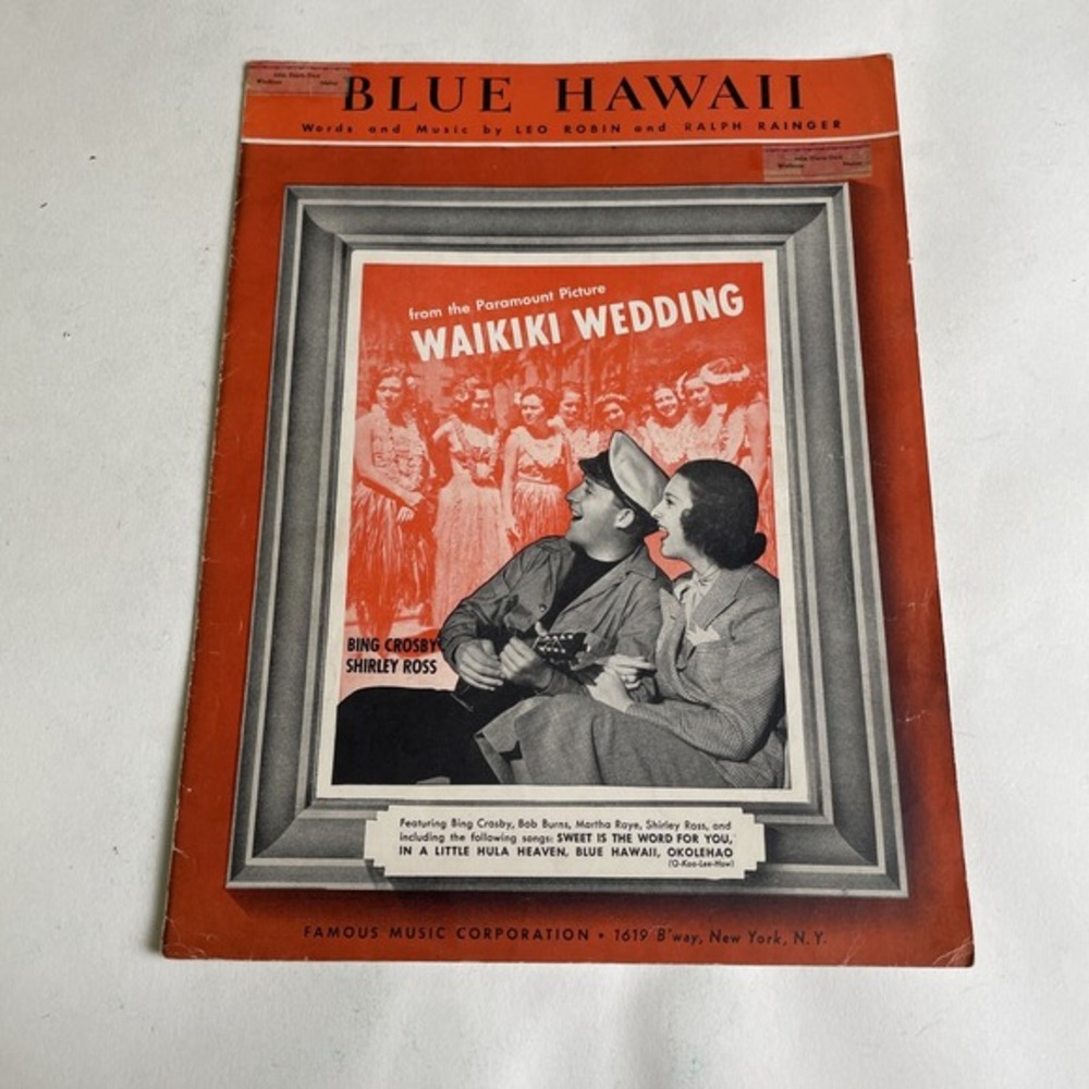 Blue Hawaii 1937 Vintage Piano, Ukulele Sheet Music Chords in Waikiki Wedding